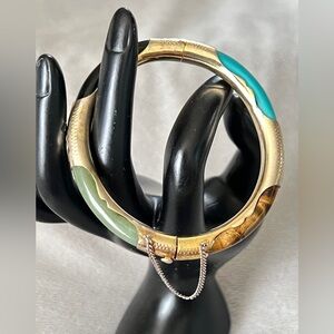 Handmade Vintage 12K Gold Filled Multi-Stone Bangle - Tiger's Eye & Jade